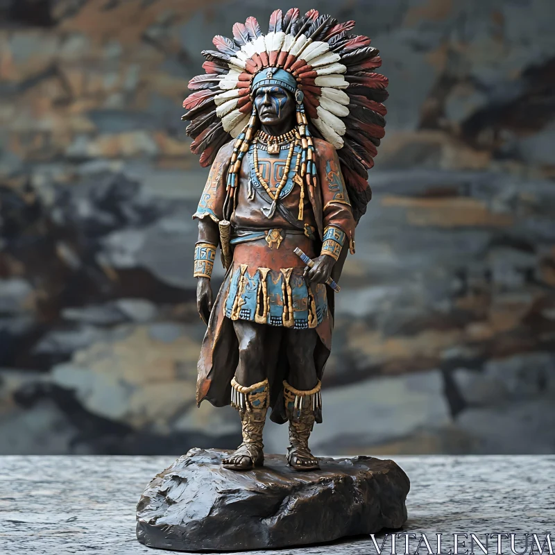 AI ART Indian Chief Statue with Headdress