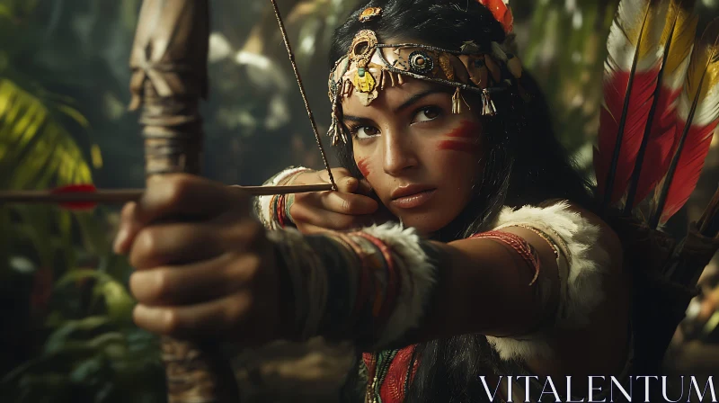 Woman Warrior with Bow and Arrow AI Image