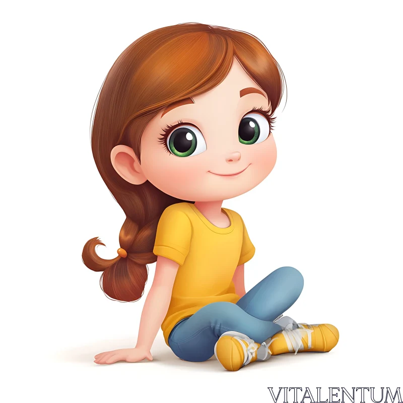 AI ART Charming Cartoon Girl with Yellow Shirt