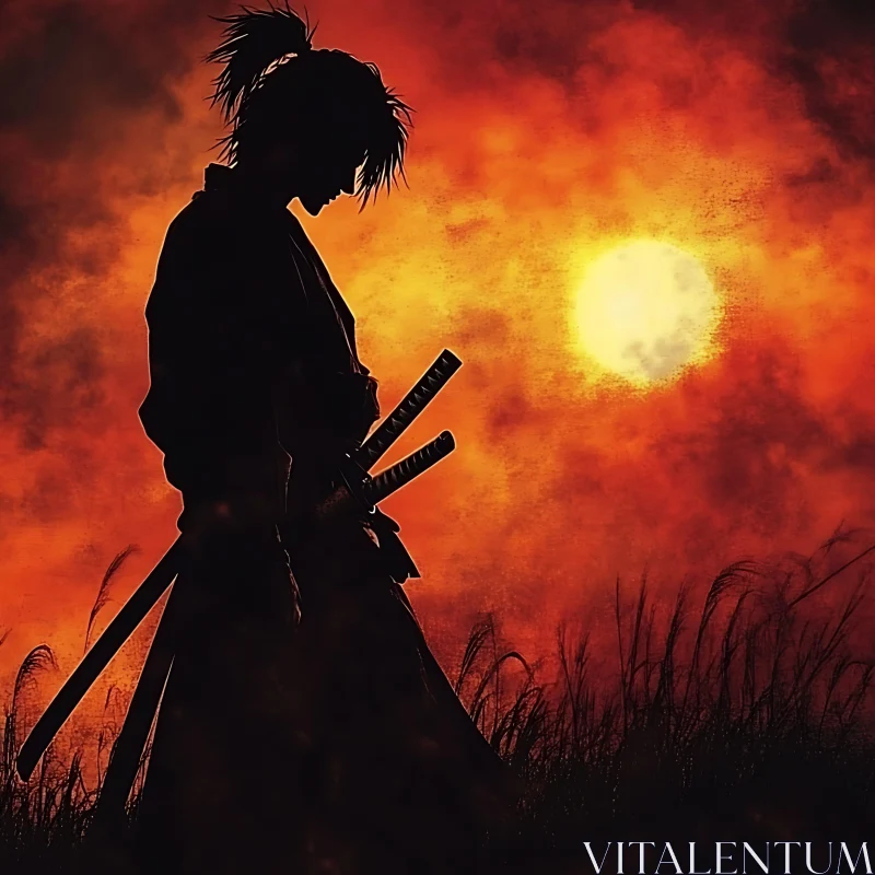 AI ART Silhouette of Warrior with Swords