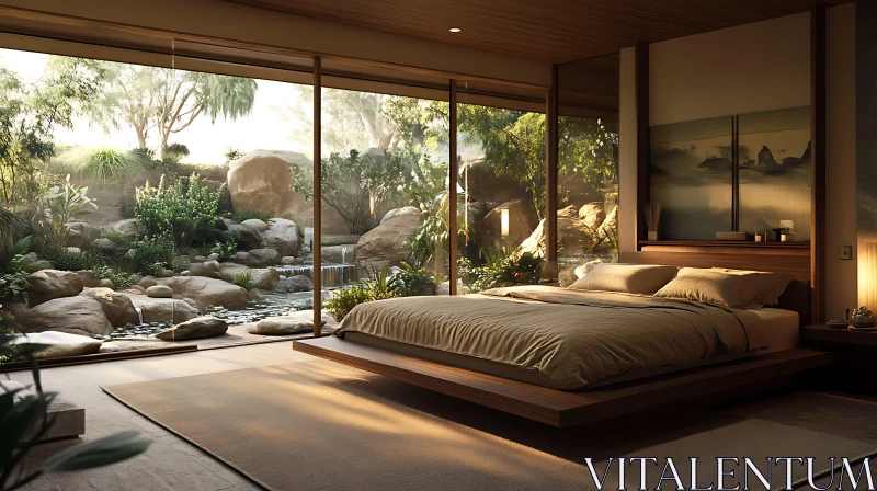 Tranquil Bedroom Design with Garden View AI Image