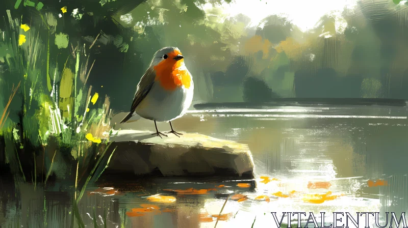 AI ART Bird Perched by Water