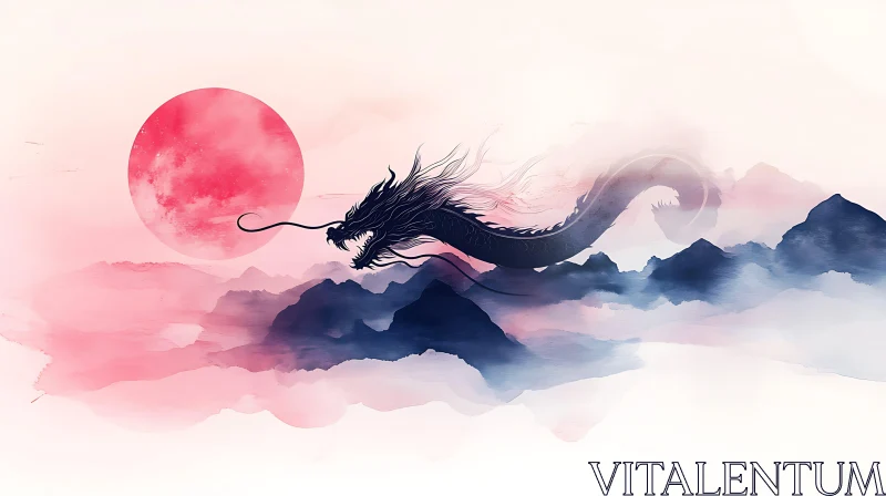 AI ART Mystical Dragon and Pink Moon