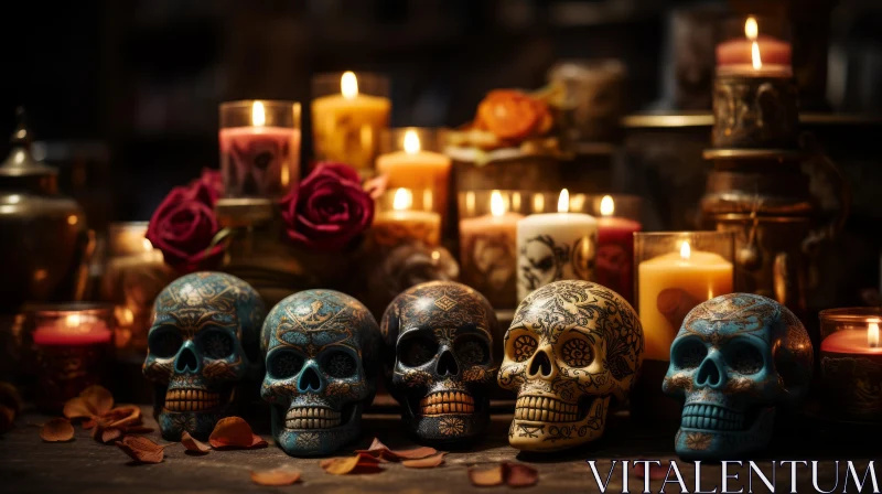 Hauntingly Beautiful Candle Skulls - Gothic Romance and Symbolism AI Image