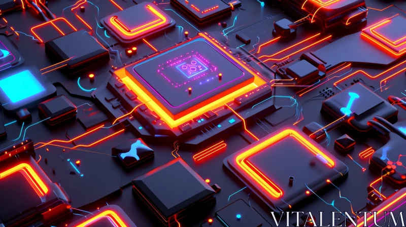 Illuminated Circuit Board with Vibrant Neon Lights | Abstract Art AI Image