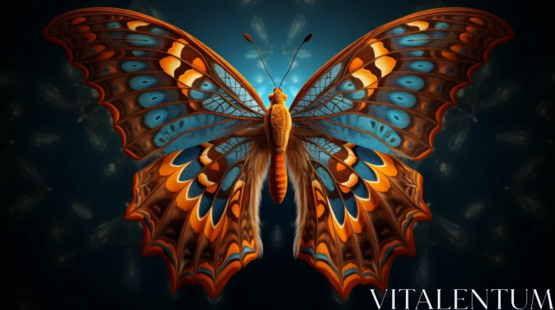 Orange and Blue Butterfly in Digital Surrealism Style AI Image