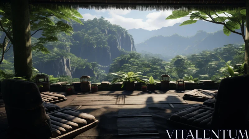 Oriental Influenced Jungle Vista Rendered in Unreal Engine AI Image