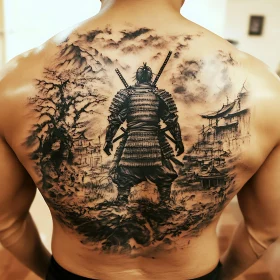 Ink Art: Samurai in Misty Mountains