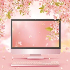 Elegant Computer with Spring Blossoms