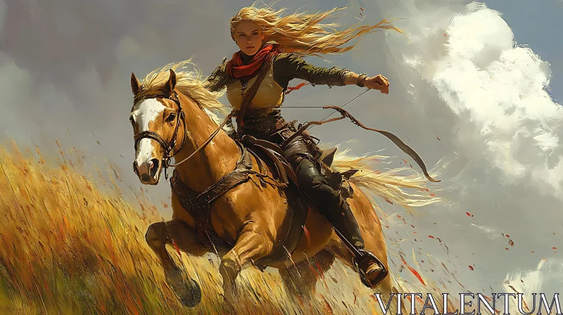 AI ART Female Archer Galloping on Horse