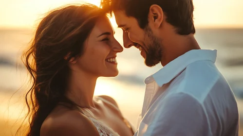 Beach Sunset: A Couple's Loving Moment