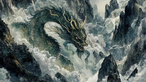 Mythical Dragon in Mountainous Realm