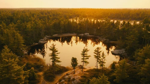 Golden Hour over Forest Lake