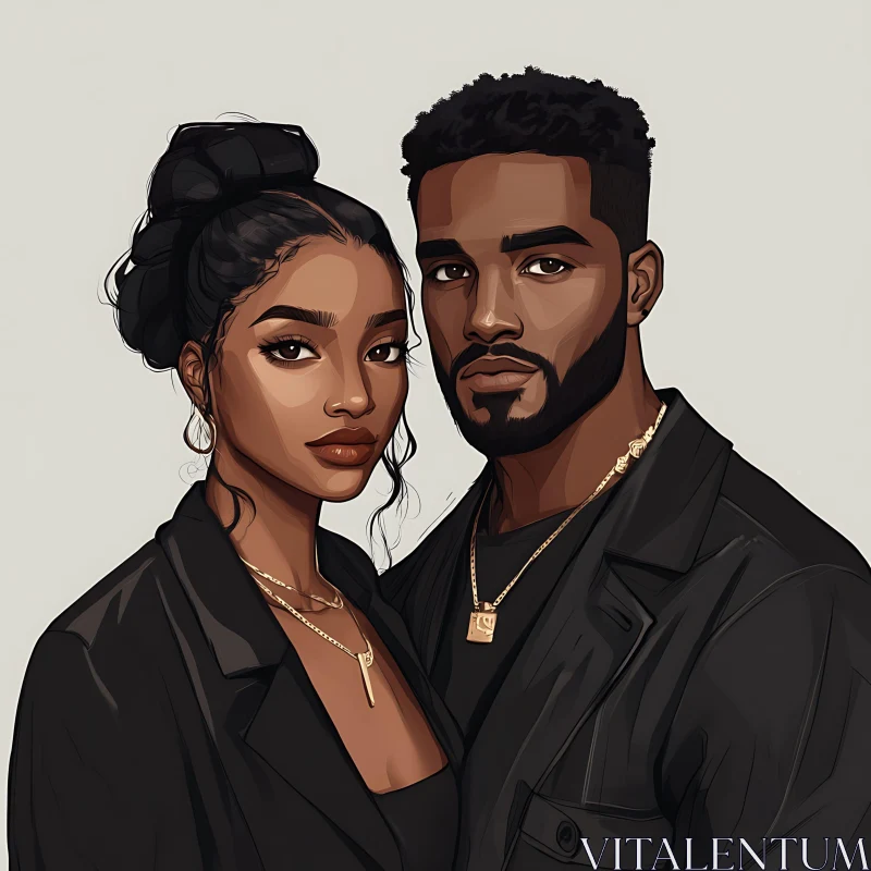 AI ART Stylish Couple Illustration with Gold Jewelry