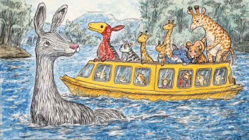 Playful River Journey with Animal Friends