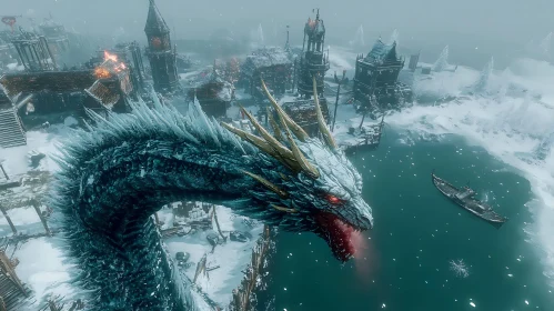 Winter Dragon's Reign Over Snowy Town