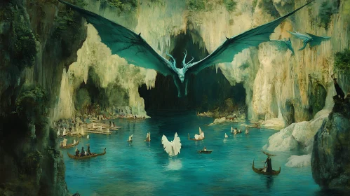 Cave Lake Dragon Flight Artwork