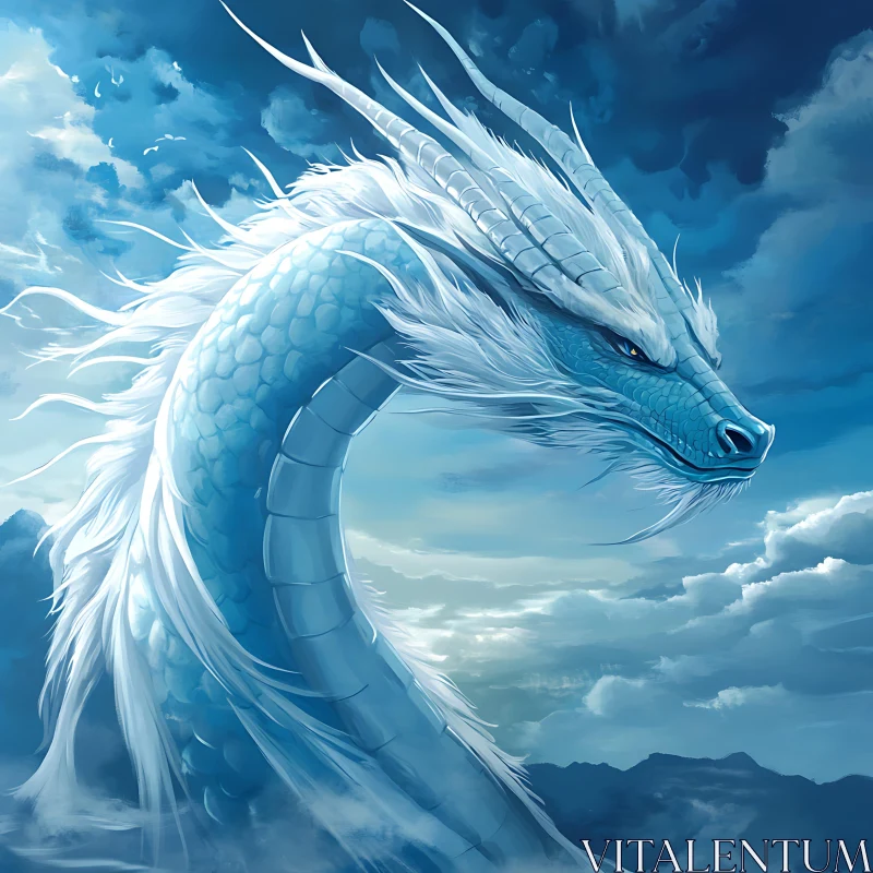 AI ART Blue and White Dragon Fantasy Art