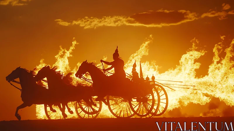 Silhouette of Horses Pulling a Chariot through Flames AI Image