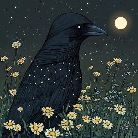 Night Crow with Flowers