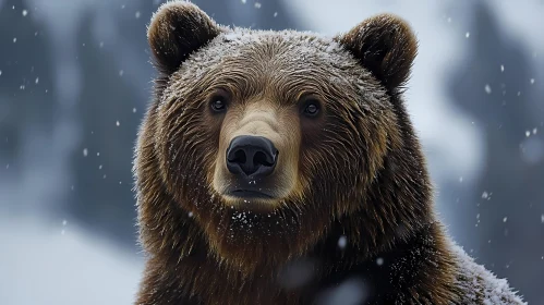 Wild Bear in Winter Scene
