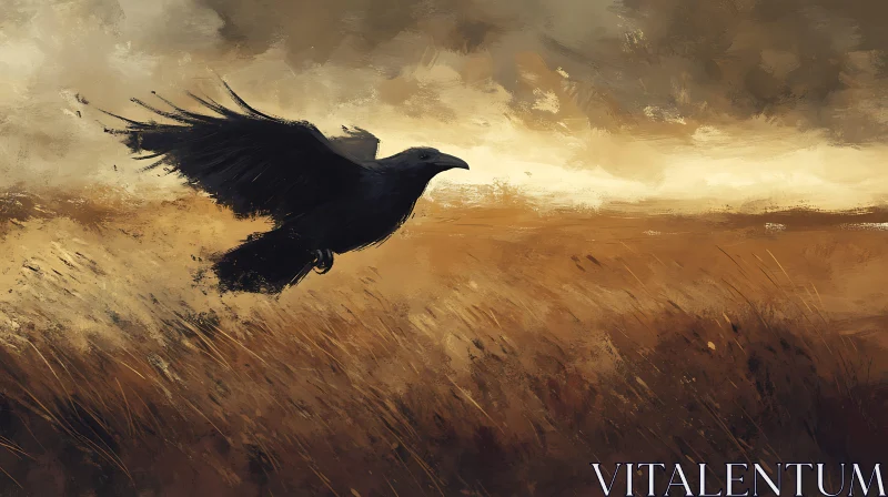 Black Bird Soaring Above the Plains AI Image