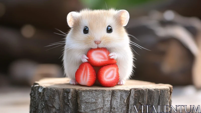 Cute Rodent Enjoying Fruit on Wood AI Image