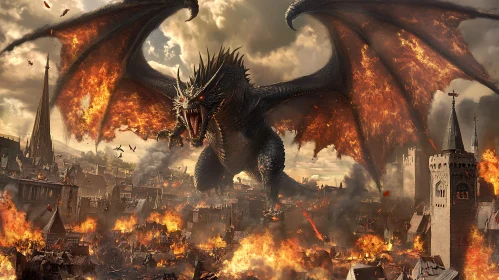 Inferno Dragon Over Burning City