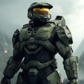 Futuristic Green Armor Soldier