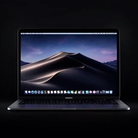 Modern Laptop Displaying Desert Dunes at Night