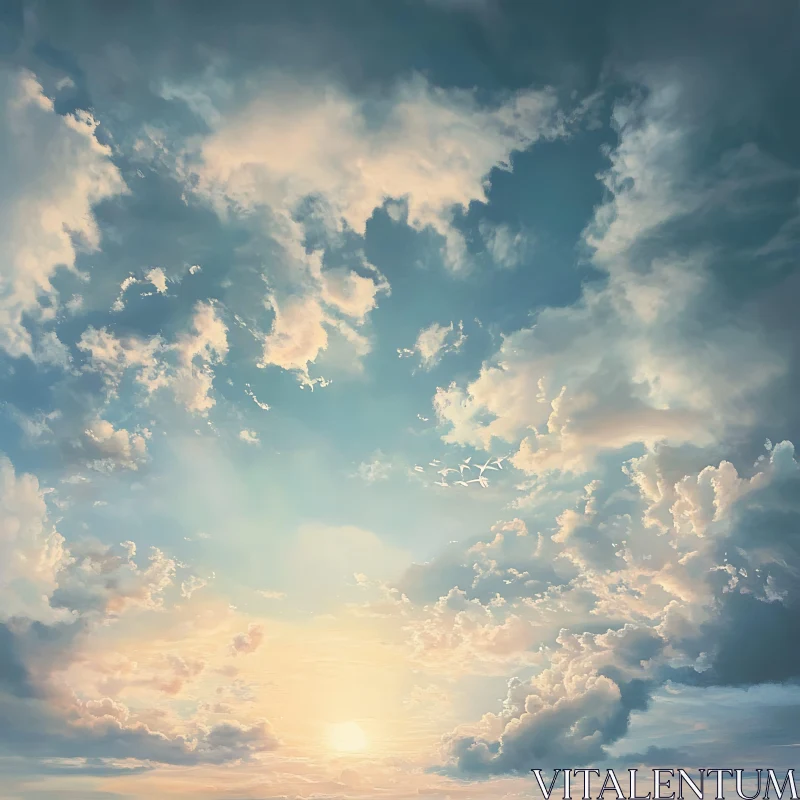 AI ART Heavenly Sky with Clouds and Sunlight