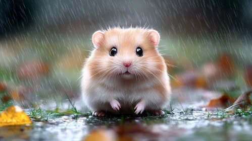 Cute Hamster in a Rainy Scene