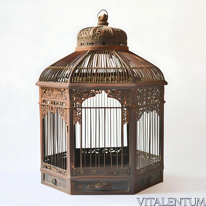 Antique Birdcage with Intricate Metalwork AI Image