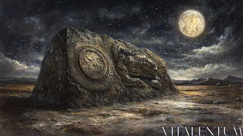 Lunar Engraved Stone Monolith AI Image