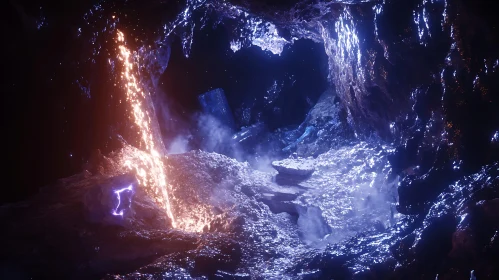 Enchanted Cave with Luminous Cascade