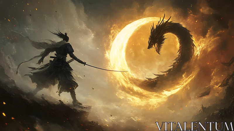 AI ART Warrior Facing Dragon in Fantasy World