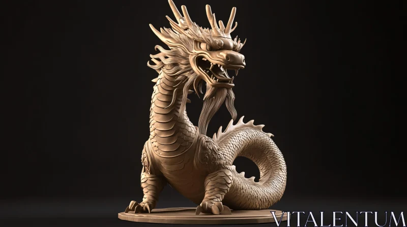 AI ART Golden Dragon Statue on Black Background