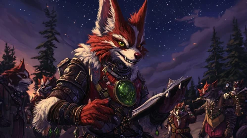 Armored Fox Creature Reads Magic Book