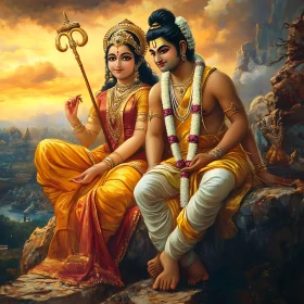 Serene Indian Deities at Sunset