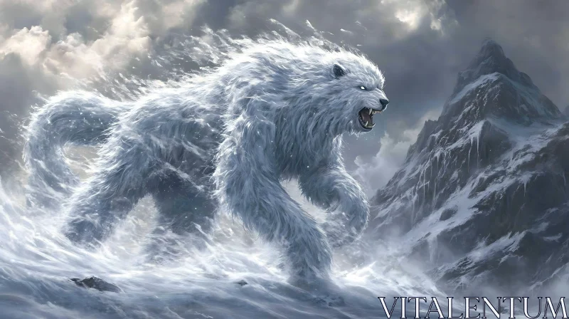 AI ART Fierce White Bear in Winter Landscape