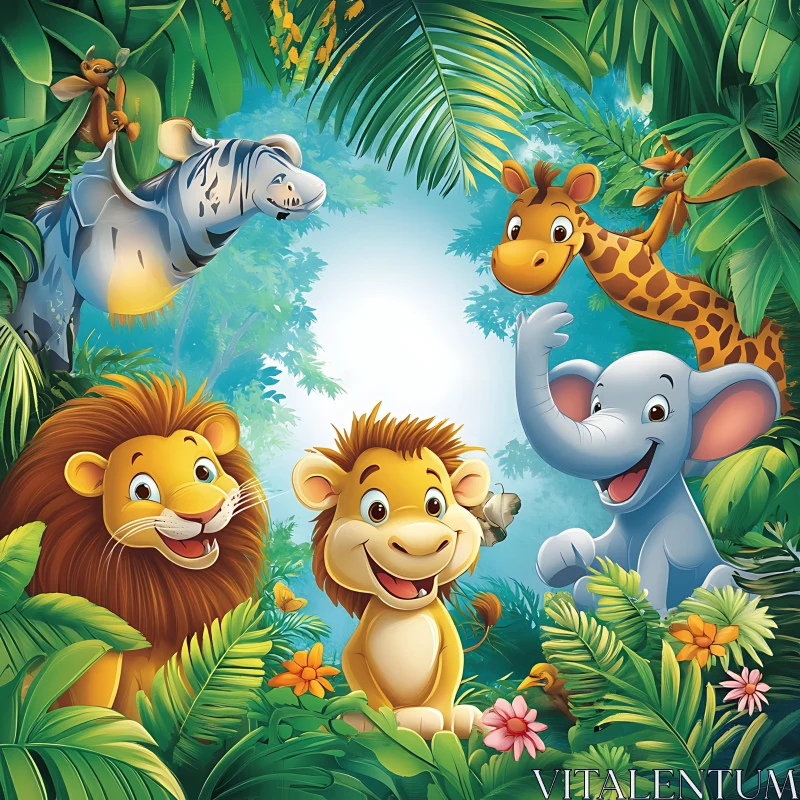 Adorable Jungle Animal Friends in a Lush Forest AI Image