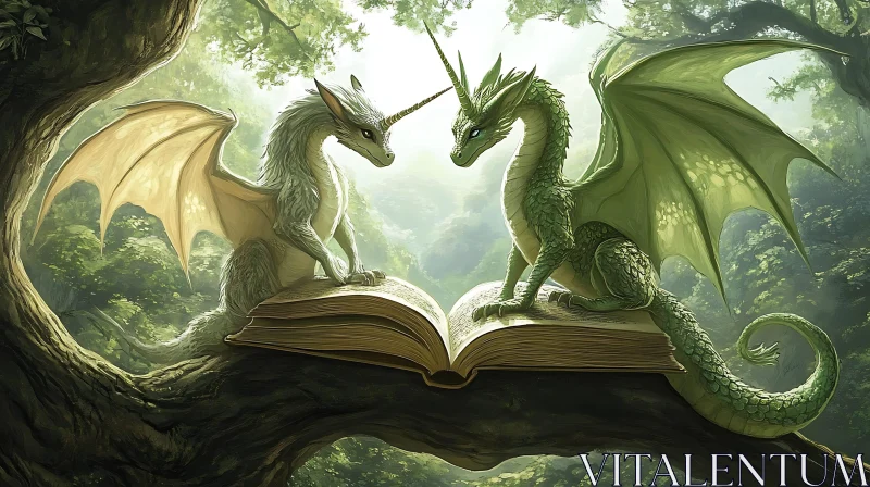 AI ART Dragons Reading Book