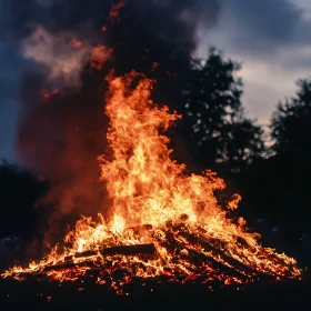 Nighttime Blaze with Towering Flames