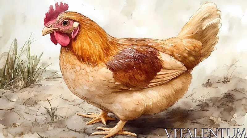 AI ART Chicken Illustration with Golden Plumage