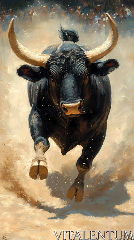 Energetic Bull in Motion AI Image