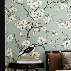 Elegant Floral Wallpaper Interior with Perched Bird