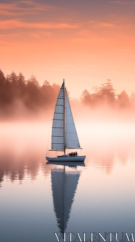 AI ART Sailboat Reflection at Dawn