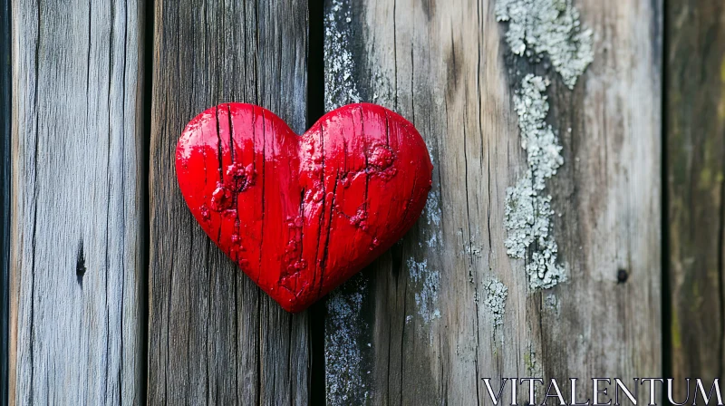 Red Heart on Rustic Wooden Background AI Image