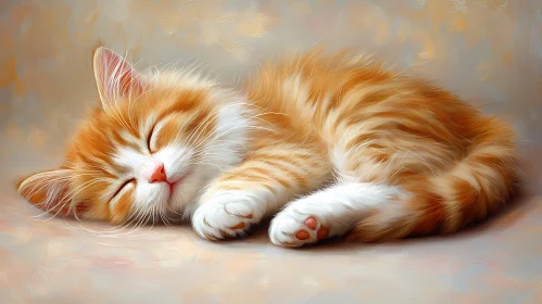 Peaceful Sleep of an Orange Kitten