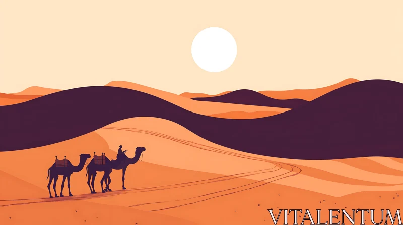 Camels in Desert Landscape AI Image